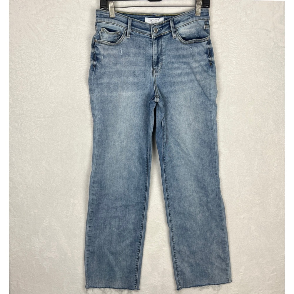 Judy Blue‎ Straight Fit Jeans Womens 7/28 Blue Cutoff Denim High Rise V Front